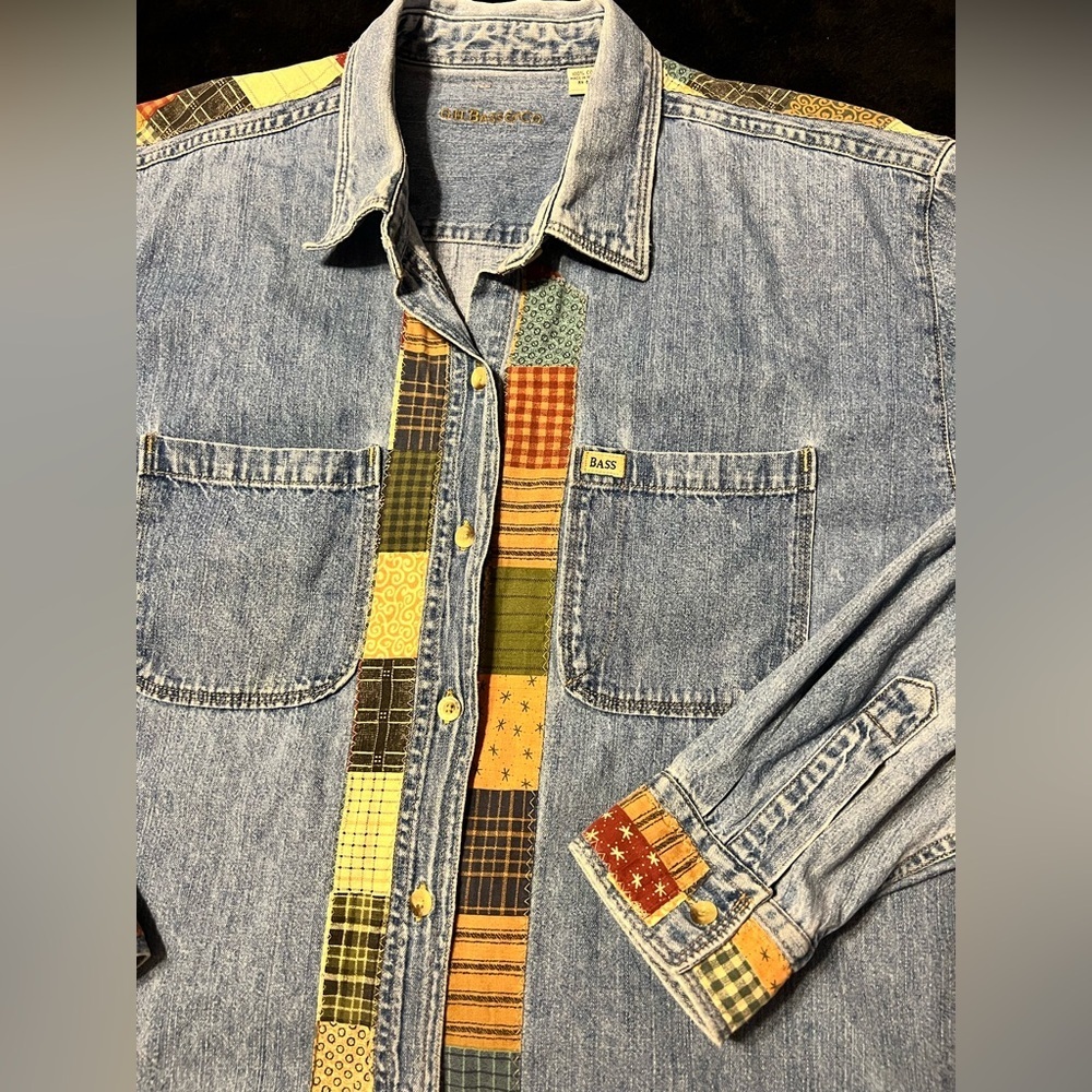 Vtg G.H.Bass Patchwork Denim Shirt/Light Jacket Women’s Large - Picture 3 of 8